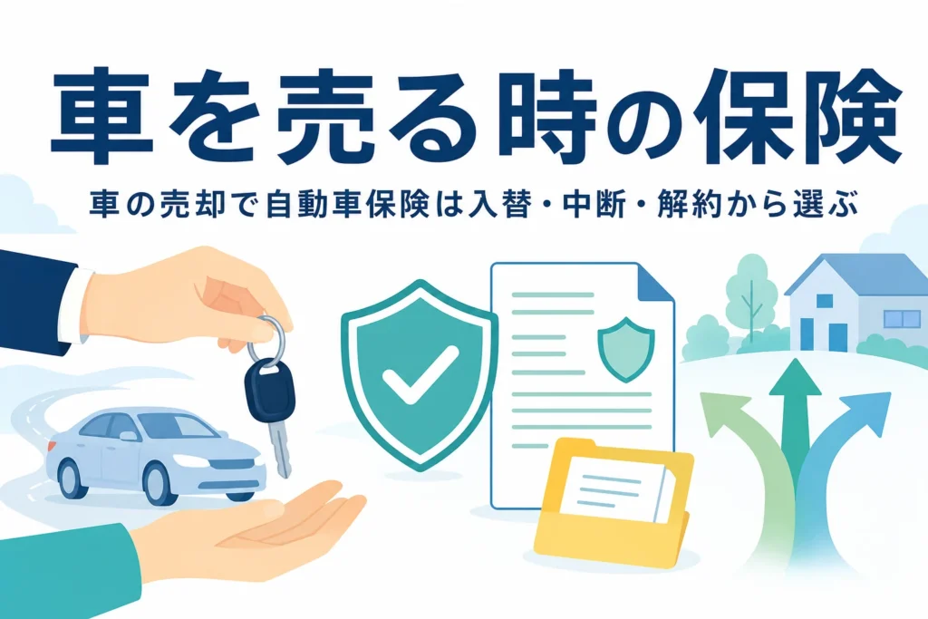 車の鍵を手渡す手元と保険の書類で、車を売った時の自動車保険の選び方を表したアイキャッチ