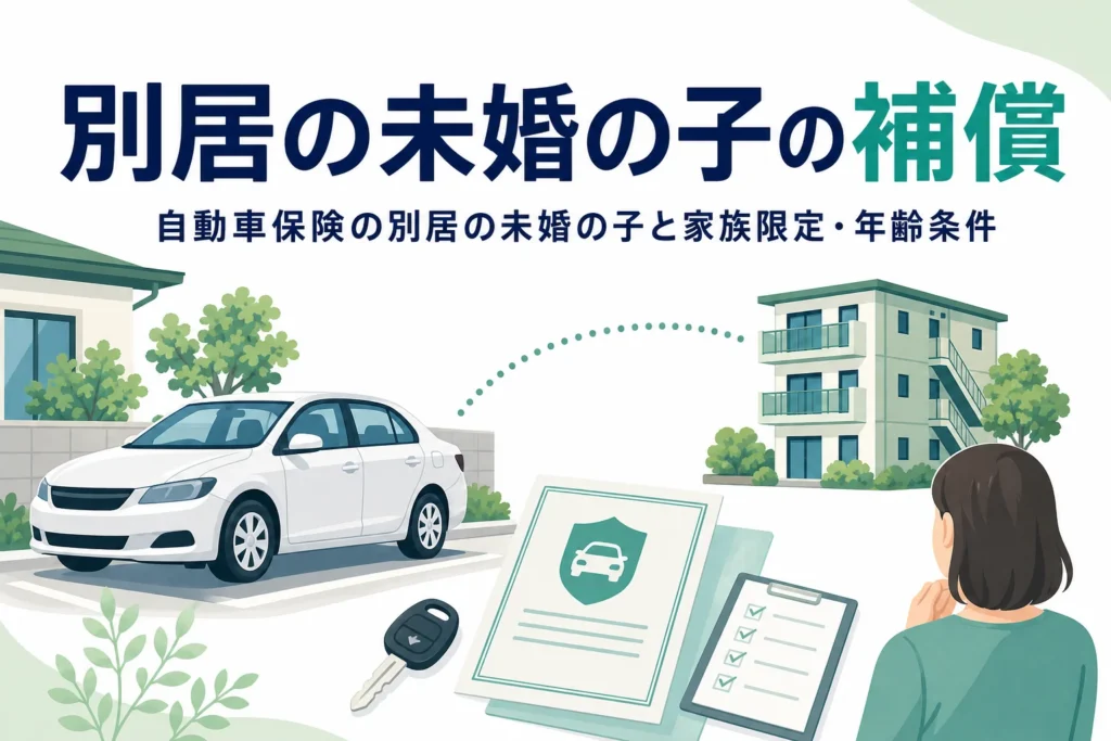実家の車と離れたアパートを点線でつないだイラスト、自動車保険の別居の未婚の子の補償を解説する記事のアイキャッチ