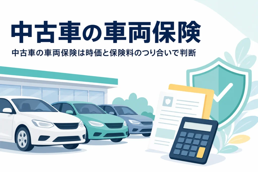 乗用車のシルエットと電卓に「中古車の車両保険」の文字